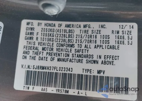 2015 Honda Cr-V Lx from USA, damaged, VIN 5J6RM4H37FL023343